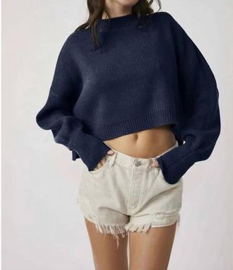 Free People Easy Street Crop Pullover In Navy