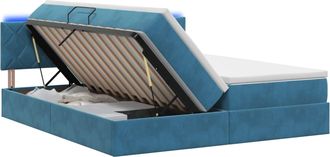 vidaXL Cama De Almacenamiento Led Con Colch&oacute;n Azul Oscuro 180 X 200 Cm Vidaxl