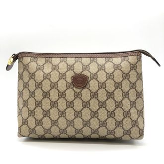 Gucci Brown Gg Supreme Leather Clutch Bag (Pre-Owned)