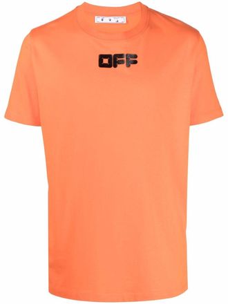 Off-white T-shirt met logoprint - Oranje
