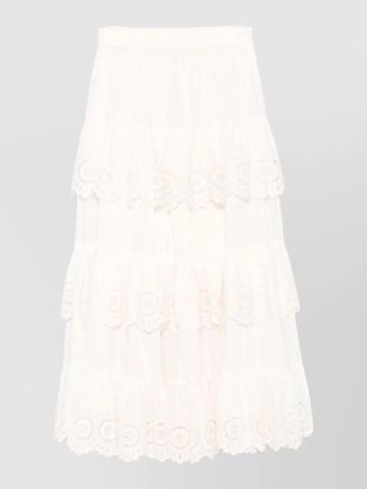 Zimmermann cotton embroidered high-rise a-line maxi skirt
