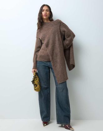 Asos maglione spazzolato a mantella con sciarpa color cioccolato-Marrone