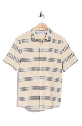 Original Penguin Short Sleeved Dobby Stripe Shirt in Birch at Nordstrom Rack, Size Xx-Large