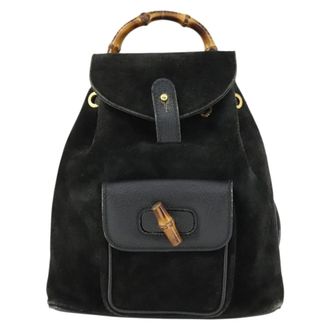Gucci Gucci Bamboo Daim Black Suede Backpack Bag (Pre-Owned)