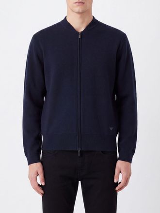 Emporio Armani Cardigan in pura lana con collo bomber e chiusura a zip