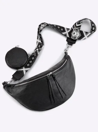 Heine Schultertasche HEINE, Damen, Gr. B/H/T: 31cm x 18cm x 11cm, schwarz, Microfaser, Textil, Viskosemischung, gemustert, unifarben, Taschen Schultertasche