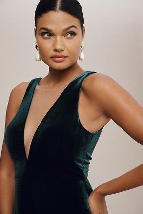Jenny Yoo Logan Deep-V Velvet Column Gown
