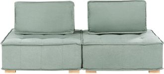 Beliani Sofa Light Green Fabric Upholstery Solid Wood Legs Water-Repellent 2 Seater Modular Modern Quilted Seat Living Room TIBRO