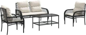 vidaXL Juego de sofás jardín 4 pzas con cojines ratán sintético negro vidaXL