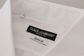 Dolce & Gabbana Mens White Cotton Peacock Feather Formal Gold Shirt
