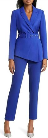 Tahari by ASL Womens Belted Pantsuit In Med Blue