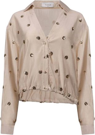 Nukus Nukus - Anika Blouse Paillet - Dames - Blouses & Shirts - Beige - Maat: XL Viscose