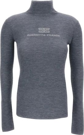 Elisabetta Franchi Ribbed Wool Turtleneck - Dames - Coltruien - Grijs - M - Wol - Truien & Vesten
