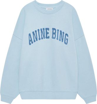 Anine Bing Light Blue Relaxed Fit Sweatshirt with Textured Logo