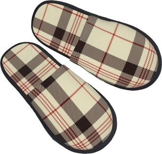 Generic Plush Slippers Beige Plaid Unisex House Slippers Warm Cotton Slipper For Indoor Home Spa L