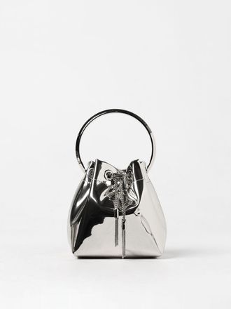 Jimmy Choo London Mini borsa a secchiello Bon Bon in tessuto specchiato con manico rigido