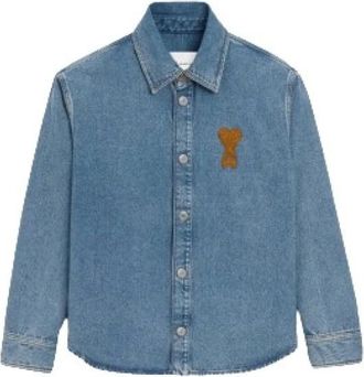 Ami Lang katoenen overshirt met gehaakt hart - Dames - Blouses & Shirts - Blauw - Maat: M Katoen