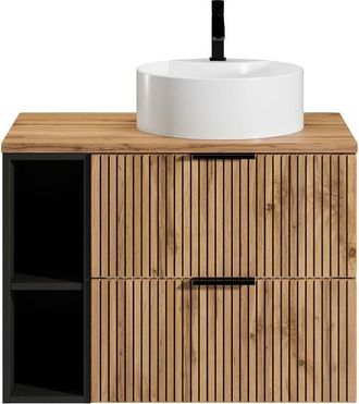 VENTE-UNIQUE.COM Mueble de ba&ntilde;o simple madera negro, color natural claro