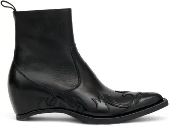 Maison Margiela Schoenen, Dames, Zwart, 38 EU, Enkelboots met borduursel