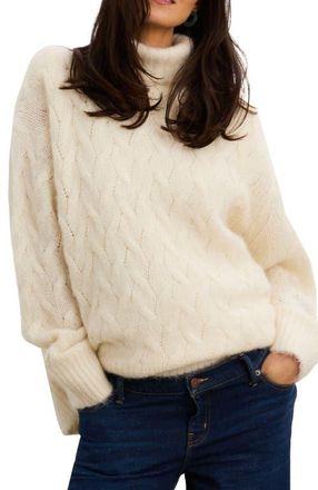 Hatch The Sophie Alpaca Cable Turtleneck in Ivory at Nordstrom, Size 1
