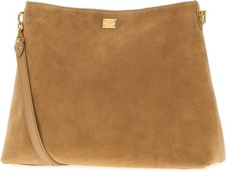 Dolce & Gabbana Womens Beige Suede Shopping Bag Tortora-Ecru Borse A Mano Tortora/ecru