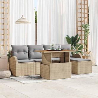 vidaXL Conjunto De Sof&aacute; De Jard&iacute;n 6 Pcs Beige Polirat&aacute;n Vidaxl