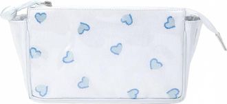 Lenora Womens Small Makeup Case Bag In White With Blue Hearts