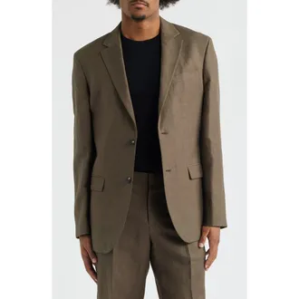 Open Edit Slim Fit Solid Linen Blend Sport Coat in Brown Acorn at Nordstrom, Size 36