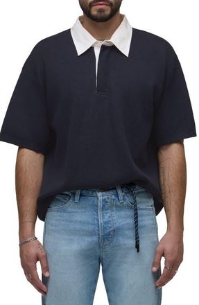 Hudson Contrast Collar Cotton & Cashmere Polo in Fleet at Nordstrom, Size Xx-Large