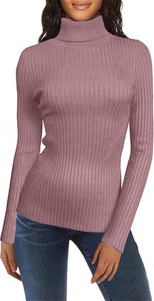 Generic Polo Neck Jumpers for Women Trendy Slim Fit Ribbed Knitted Jumpers Turtleneck Pullover Sweaters Winter Warm Undershirt High Neck Knitwear Base Layer,P