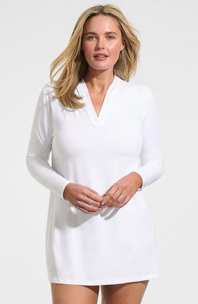 Lands End Cotton Jersey Long Sleeve Hooded Swim Cover-up Dress in White at Nordstrom, Size 3X