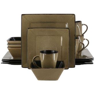 Gibson Home Kiesling 16 Piece Hard Square Stoneware Dinnerware Set in Beige at Nordstrom