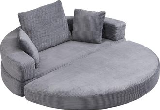 Urban Meuble Sof&aacute; cama plegable ovalado en pana gris con cojines