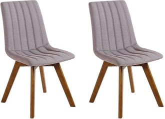 Beliani Beliani - Conjunto De 2 Sillas De Comedor Gris Pardo Tela De Poli&eacute;ster Patas De Madera Maciza Oscura Acolchado Respaldo Curvo Calgary