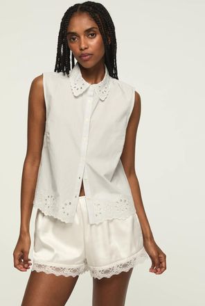 Lucky Brand Womens Sleeveless Eyelet Buttondown