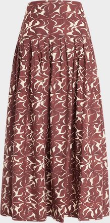 Vanessa Bruno Elysee Pleated Abstract-Print Maxi Skirt
