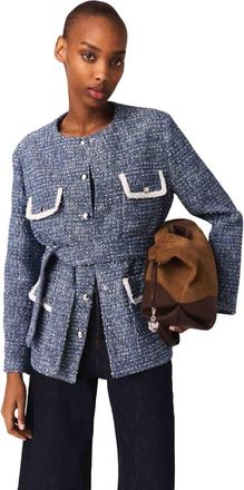 Maje 4-pocket tweed jacket in Blue at Nordstrom, Size 40 Eu