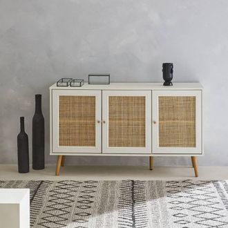 Sweeek 120cm Sideboard Cabinet With Wooden Effect in White