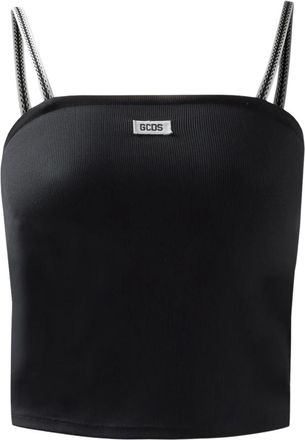 GCDS Ribbed Tank Top - Dames - Tops zonder mouwen - Zwart - XS - Katoen - Tops