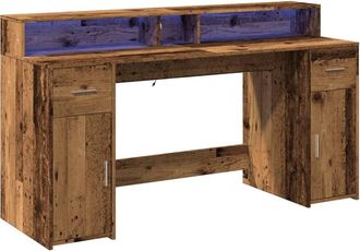 Berkfield Home Soft Desk with LED Lights Old Wood 160x55x91 cm Engineered Wood in Brown | Size: 160 x 55 x 91 cm