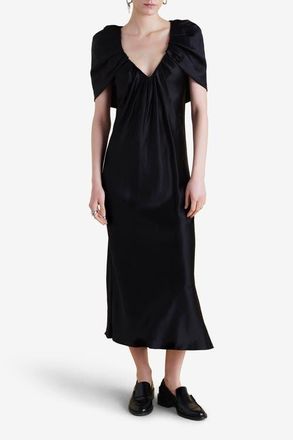 Marina Moscone Satin Sheath with Draped Neckline in Black at Nordstrom, Size 10