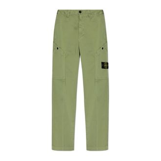 Stone Island Straight Trousers, male, Green, Size: W34 Logo Pants