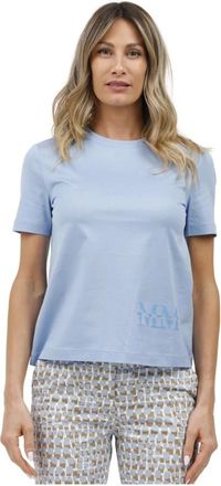 Max Mara T-shirt met ronde hals met print en geborduurd logo - Dames - T-shirts - Blauw - S - Katoen - Tops