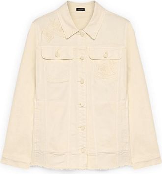 Fiorella Rubino Shacket Shirt met Geborduurde Bloemen - Dames - Zomerjassen - Beige - 5XL - Katoen - Jassen