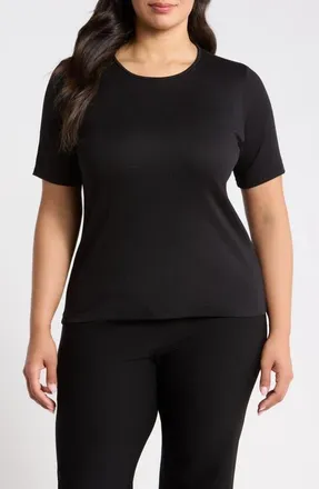 Eileen Fisher Rib Knit Stretch Organic Cotton Crewneck Top in Black at Nordstrom, Size 3X