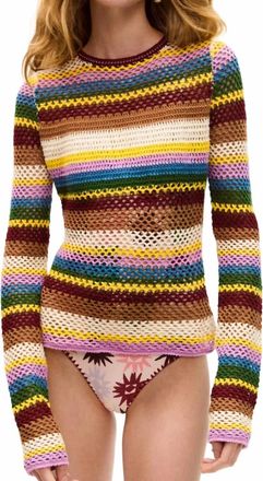Carolina K Mila Crochet Long Sleeve Top In Multi Color