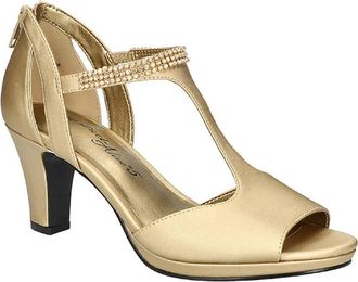 Easy Street Womens Easy Street Flash Sandals Gold Metallic Rhinestone Block Heel HTAT317