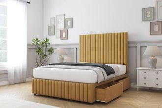 Sloomy Madison Plush Divan Set No Drawers-26 Headboard-Footboard in Mustard | Size: Double