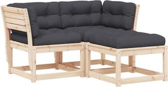 vidaXL Set De Sof&aacute;s De Jard&iacute;n 3 Pzas Con Cojines Madera Maciza De Pino Vidaxl