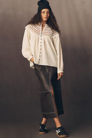 Pilcro Lace Yoke Peasant Blouse